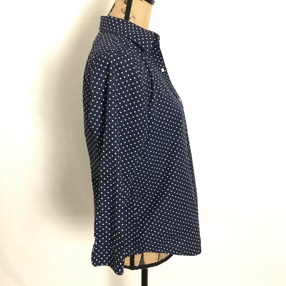Lauren Ralph Lauren Navy Polka Dot Button Down - Picture 3 of 5
